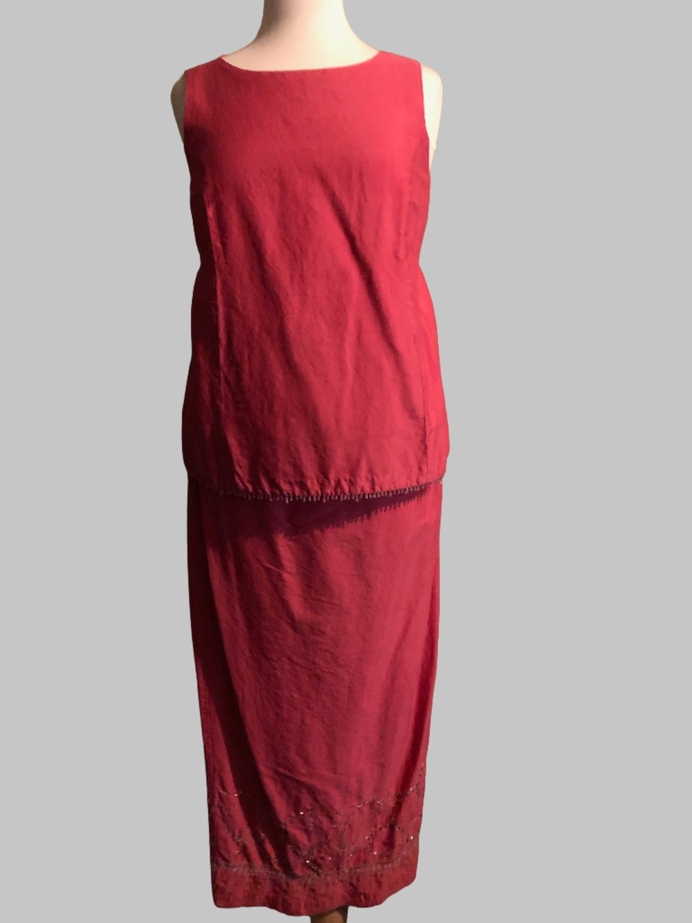 Vintage Mimi Maternity 100% Silk Beaded Maxi Skirt Set Pink Coral S